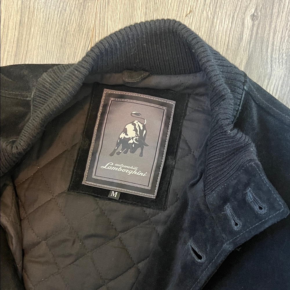 Men's Lamborghini Black Luxury Suede Bomber Jacket - M - Picture 4 of 4